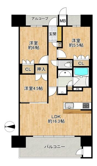 【間取り】 | レ・ジェイドシティ瓢箪山　中古マンション