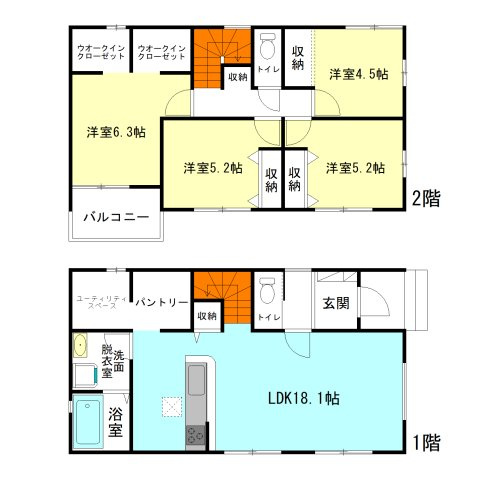 【間取り】 | アーバンスタイル高崎市島野町1期ー② | リビングゆったり18.1帖！
キッチンパントリーやユーティリティスペース完備！