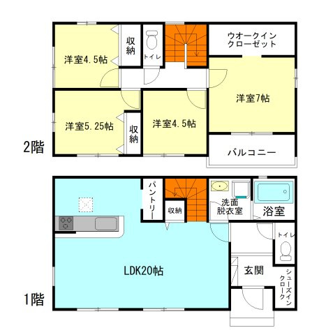 【間取り】 | アーバンスタイル高崎市島野町1期ー① | リビングゆったり20帖！
玄関には嬉しいシューズインクローク完備！