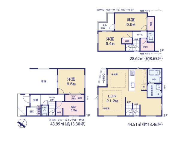 大野城市仲畑4丁目第1-2棟（2号棟）　の間取り|全居室収納付きで便利です。