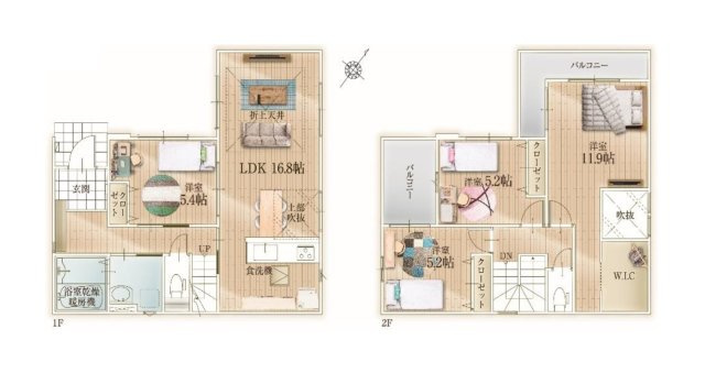 福岡市東区若宮4丁目第4-4棟（2号棟）　の間取り|全居室収納付きで便利です。