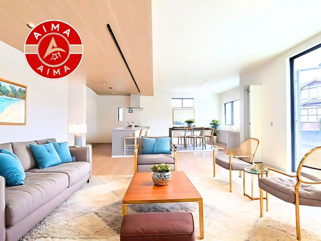 福岡市東区若宮4丁目第4-4棟（4号棟）　の内観：施工例|明るく開放的なリビングダイニングは豊かな陽光が注ぎ込み、やすらぎの空間を演出してくれます。ご家族で楽しいひとときをお過ごし下さい。※家具はCGを合成したものです。