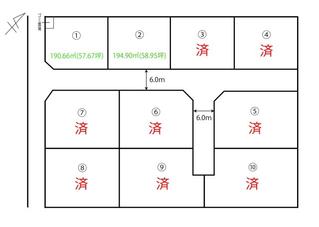 朝倉市甘木　売り土地【2号地】の区画図