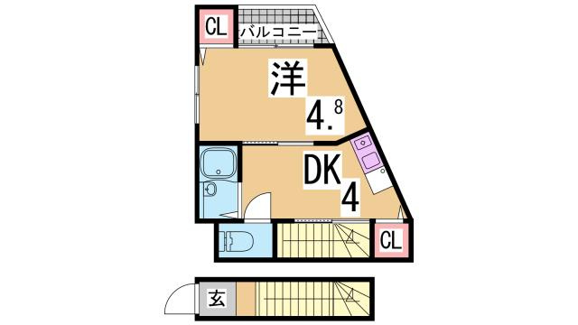 神戸市長田区山下町４丁目のアパートの間取り