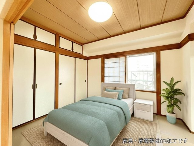 レジデンス大手前Ｂ棟の和室|実際のお部屋にＣＧインテリアによるバーチャルステージングで、お部屋のイメージを表現しています。