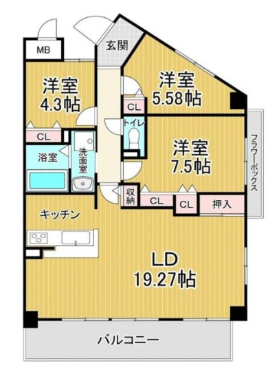 ロワイヤル岡田・手柄山公園　　JR「手柄山平和公園駅」徒歩11分の間取り