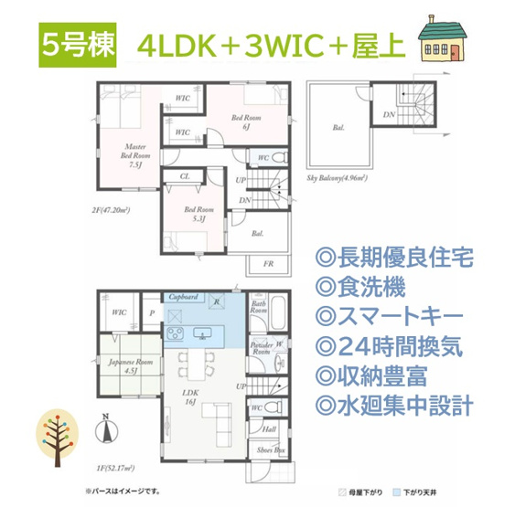 【間取り】 | ライフスタイルに合わせて柔軟に対応できる４LDKプラン◎　　
豊富な収納で、空間を広々お使いいただけます。