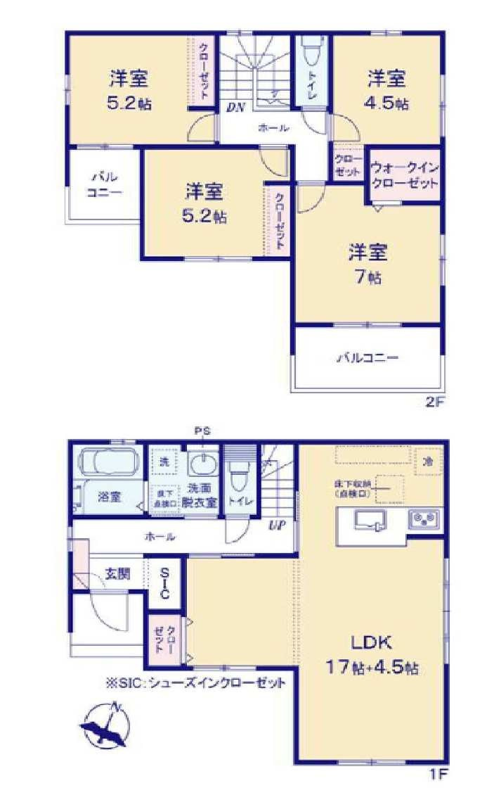 新築　高崎市乗附町1期　3号棟の間取り|建物面積105.16㎡　広々21.5帖LDK♪シューズインクローク・ウォークインクローゼット・各部屋収納付きで便利です！日当たりの良いバルコニーはお洗濯物もよく乾きそうです◎
						
