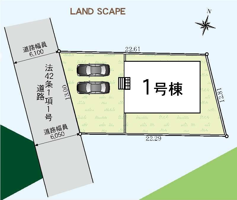 新築　富岡市一ノ宮第2　クレイドルガーデン　1号棟の区画図|1号棟　区画図　西側接道幅員約6.1ｍ
