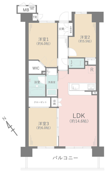 【間取り】 | エンゼルハイム古淵　 | 3LDKは、リビングダイニングキッチンと3つの居室がある間取り。ファミリー層に非常に人気の高い間取りで、広々としたリビングで家族団らんを楽しみ、個室でプライベートな時間も確保できるのが大きな魅力です。