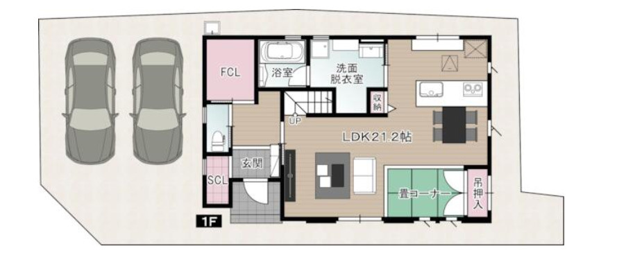 【21帖大空間LDK】南国市大そね甲南国大そねVI　1号地新築一戸建ての間取り|1階間取り図