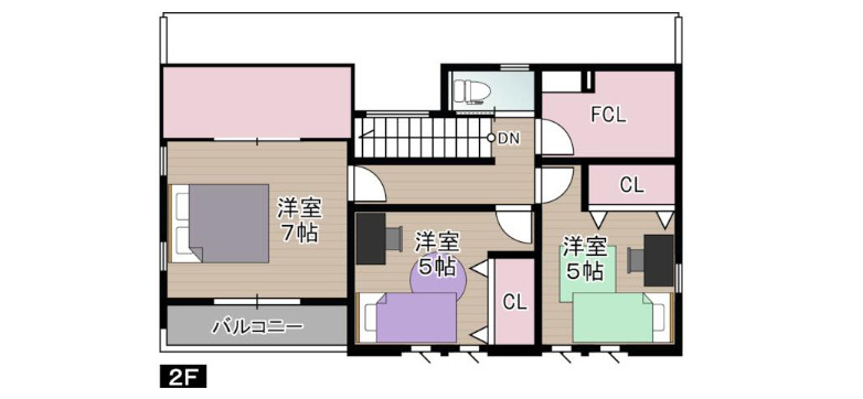 【21帖大空間LDK】南国市大そね甲南国大そねVI　1号地新築一戸建ての間取り|2階間取り図