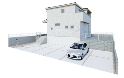 【完成予想図】 | Livele Garden.S堺市南区庭代台1丁 | お庭と並列3台駐車可能なゆとりのカースペース有(車種による)。前面道路6ｍと広々しているため車の出し入れも楽々！