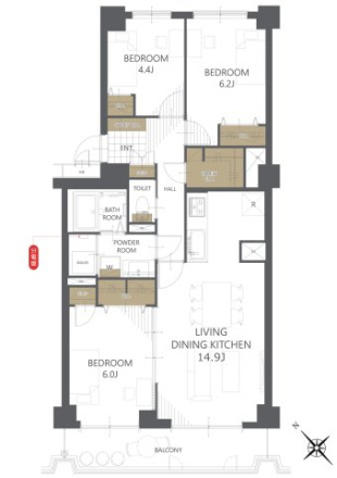 我孫子市布佐平和台駅前マンションウィングＤ棟の間取り|3LDK