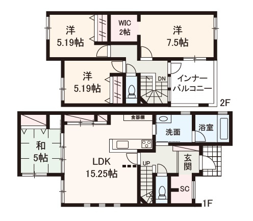 【間取り】 | 堺市東区草尾　中古戸建 | WICやSCLなど収納たっぷり4LDK！インナーバルコニーで急な雨でもお洗濯物が安心です。