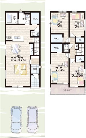 栗東市手原　第1期　新築一戸建ての間取り|1号地