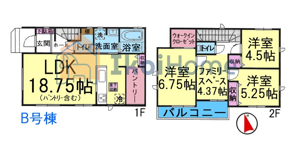 明石市魚住町西岡　全4棟B号棟　新築戸建の間取り|【ホームページに現地動画掲載中】●年中無休：当日予約可●4LDKの間取り！パントリー＆WIC完備！