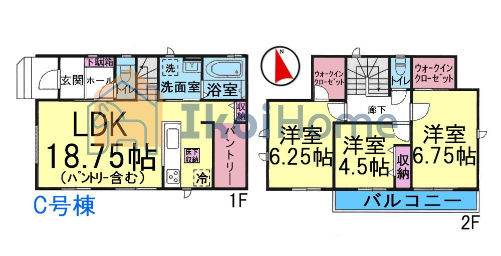 明石市魚住町西岡　全4棟C号棟　新築戸建の間取り|【ホームページに現地動画掲載中】●年中無休：当日予約可●4LDKの間取り！パントリー＆WIC完備！