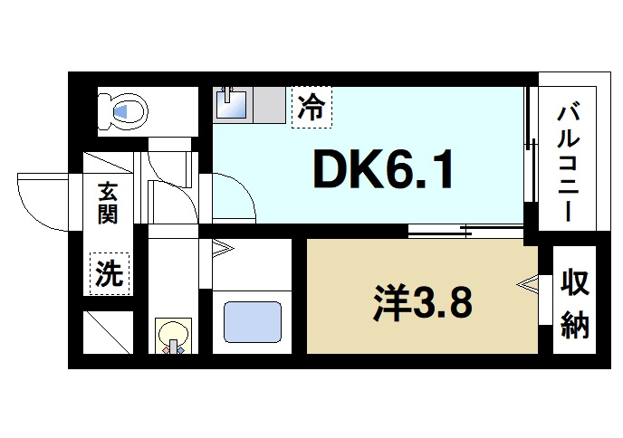 (仮称)casa南紀寺町の間取り|ゆったりと暮らせる1DKの間取りです。