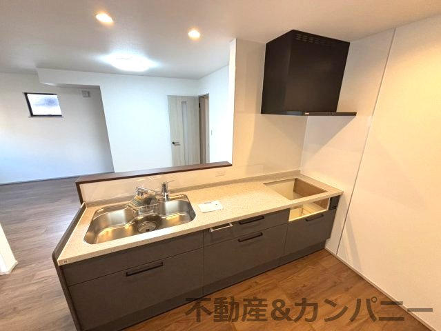 フォレクス保免上A号棟　松山市保免上2丁目の新築戸建のキッチン|コンパクトなキッチンで掃除もラクラク
