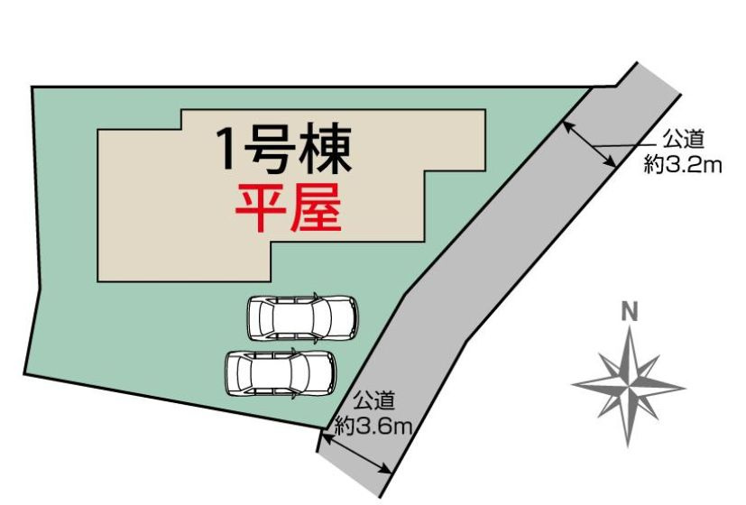 ブルーミングガーデン前橋市上佐鳥町　1号棟（平屋）の区画図|駐車場2台ご用意しています！並列駐車なのでお車の出し入れもしやすいです。