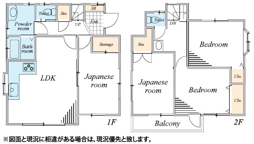 ゆったり暮らせる和室充実の戸建の間取り|和室２部屋を含む４LDK、南側に専用庭と駐車スペース１台分つき