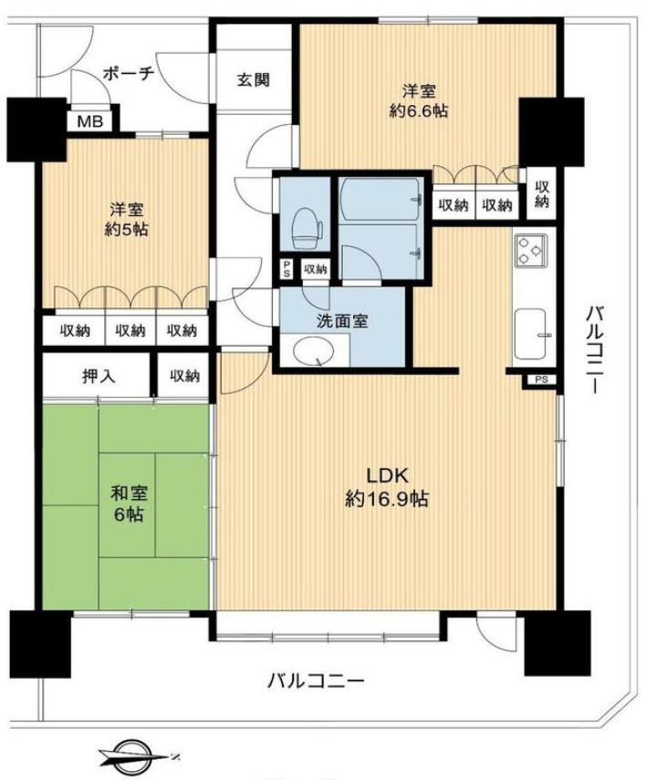サーパスシティ所沢の間取り|専有面積76.10㎡の広々3LDKとなっております。