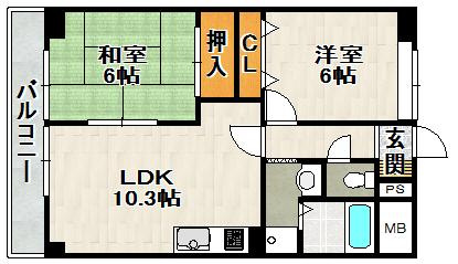 メゾンボヌール【駐車場１台付き】の間取り|2階中部屋のお部屋です。