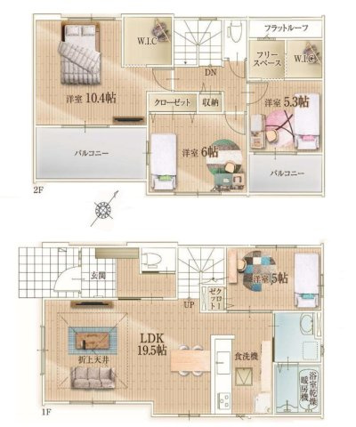 【間取り】 | 糟屋郡志免町田富4丁目6期　1号棟（全1棟）【仲介手数料無料・0円】 | 平日、土日祝日もお好きな日時にご見学可能です。お気軽にお問合せ下さい。