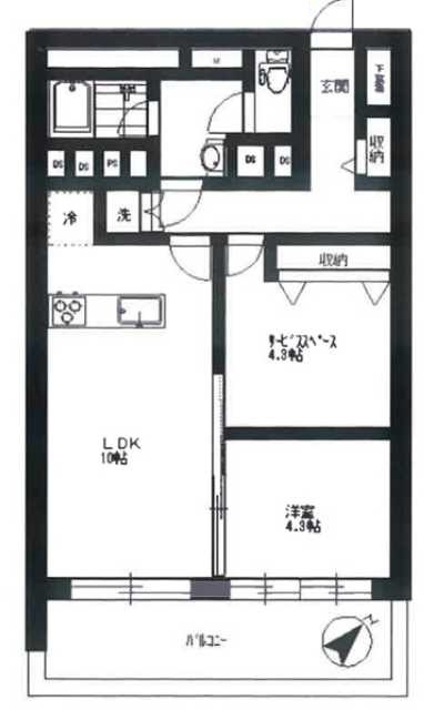 弦巻リハイム　分譲賃貸　独立洗面台　バルコニー広めの間取り