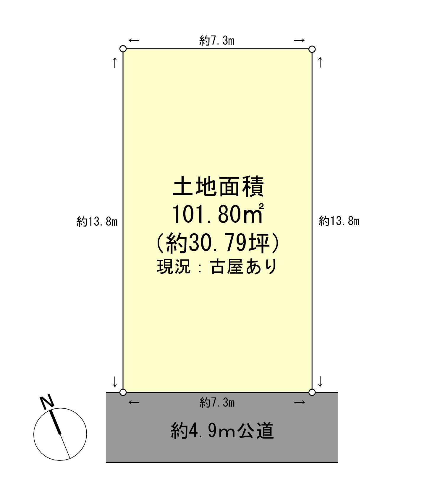 2階建で4LDKの住宅も建築可能な約30坪の整形地。日照時間の長い南南西向きの道路付け。