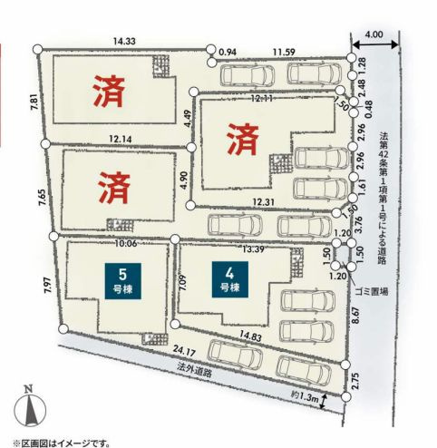 厚木市妻田南1丁目新築戸建て　第2-5号棟の区画図|配置図「厚木市妻田南１丁目新築戸建て」