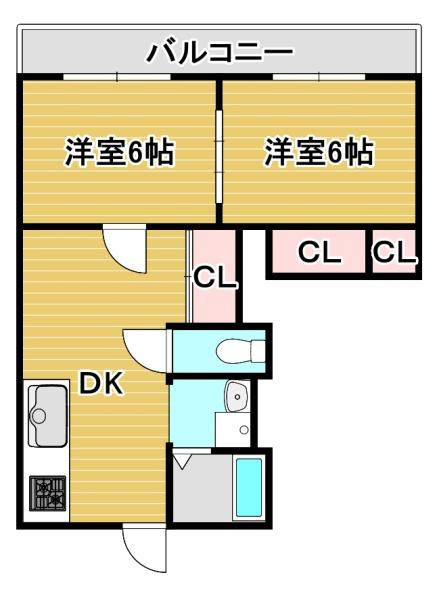 川忠ビルの間取り|★広めの2DK★