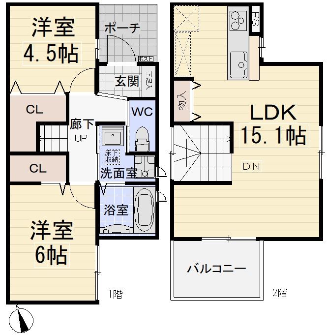 内田東町１－３２ＫＯＤＡＴＥＸⅢＢの間取り