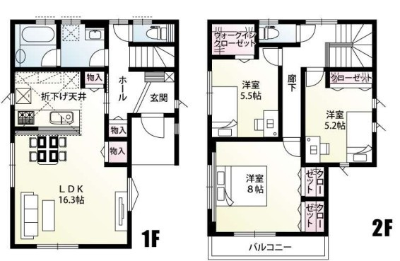 川越市小仙波町3丁目全5棟　新築戸建の間取り