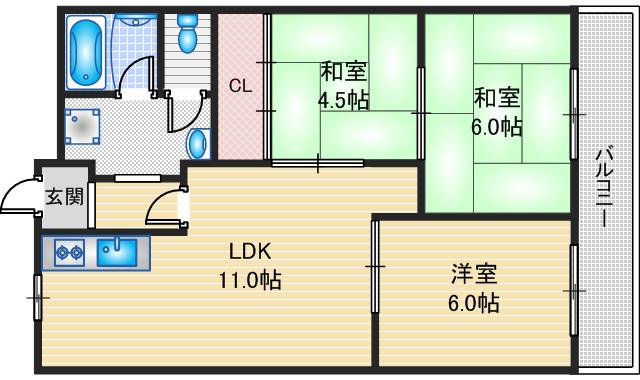 【間取り】 | メルシー茨木鮎川
