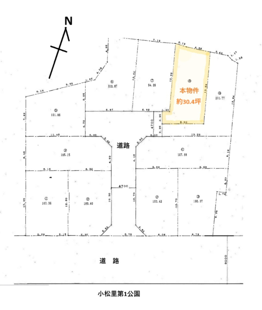 岸和田市小松里町戸建てのその他|黄色の印が本物件です。