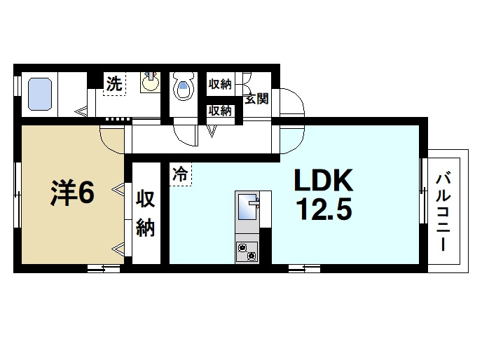 メゾンリヴェールの間取り|お一人暮らしにピッタリの1Ｋのお部屋です。