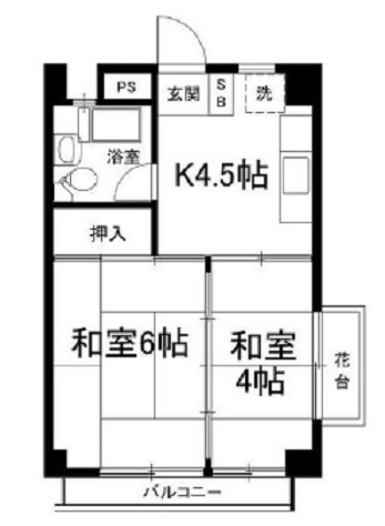 ヴィラセントラルの間取り|最上階角部屋の1DKバストイレ別