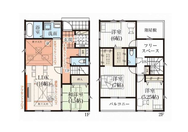 新築　太田市牛沢町　GRAFARE　2号棟の間取り|建物面積108.47㎡　フリースペース・シューズインクローク・ウォークインクローゼット・各部屋収納付き！日当たりの良い広々バルコニーは気持ち良くお洗濯物が干せます！							
