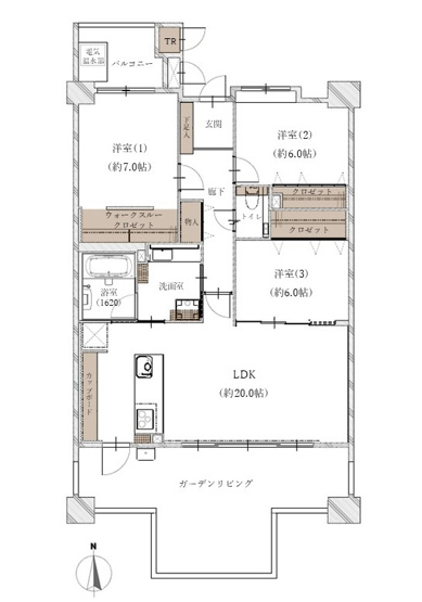 【間取り】 | コアマンション百道プレジオ | 3LDK、価格8800万円、専有面積92.96m2、バルコニー面積30m2