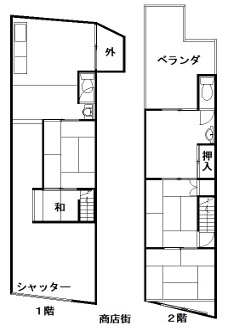 城東商店街店舗付き住宅の間取り
