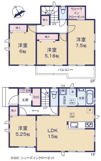 水戸市堀町2086番　新築戸建て　B号棟の間取り|間取り図です♪
実際の空間の広さや陽当たり、風通しなどは現地でご確認できます♪