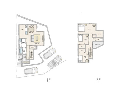 【土地図＋建物プラン例】 | 安芸郡府中町八幡３丁目No.２《新規分譲6区画》 | 建物プラン例です。（建物面積：90.66㎡　建物価格：2100万円）