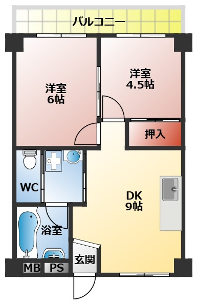 清水谷コーポの間取り|２ＤＫの間取り