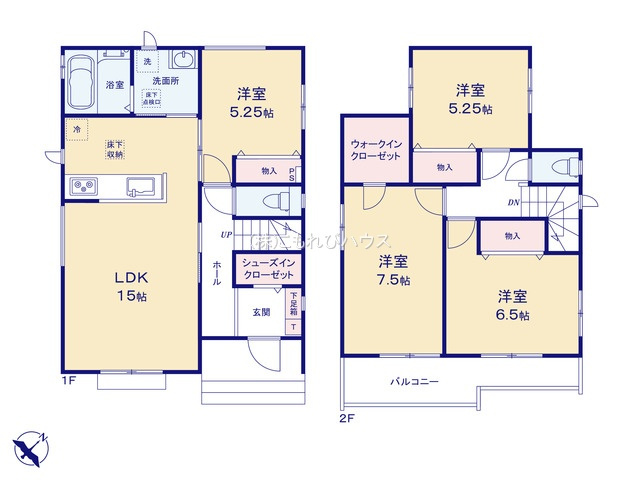 北本市宮内　２期　新築一戸建て　ハートフルタウン　Rの間取り|【全14棟・R号棟】北本市宮内　２期　新築一戸建て　ハートフルタウン　R・4LDK・土地面積124.26m2・建物面積97.71m2
