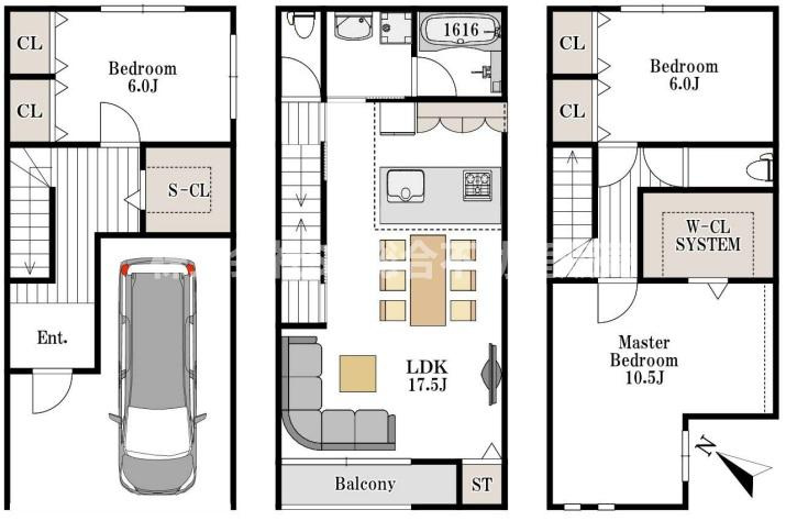 角田2丁目中古戸建の間取り|2Fリビングに水回り集約しており、家事同線もバッチリ♪