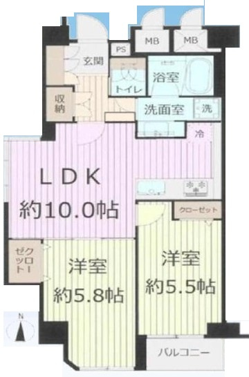 【間取り】 | 大山サンハイツ | 全居室フローリング・角部屋・日当り良好な２LDKです。
