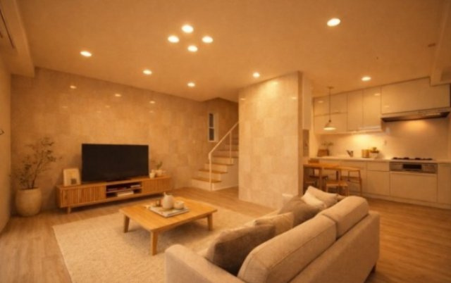 新宿7丁目戸建ての居間・リビング|※家具類は見本です。