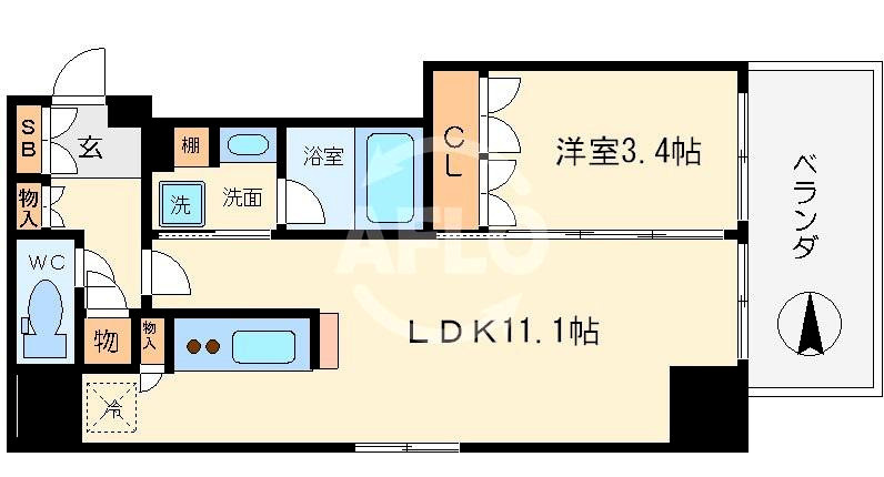 アーバネックス四ツ橋　堀江小学校区の間取り|アーバネックス四ツ橋　四ツ橋筋沿の外観　東向き　使い勝手の良い間取り